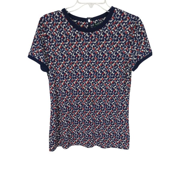 Lauren Ralph Lauren Navy Red Geometric Women's Size Medium Top‎ - Picture 1 of 8